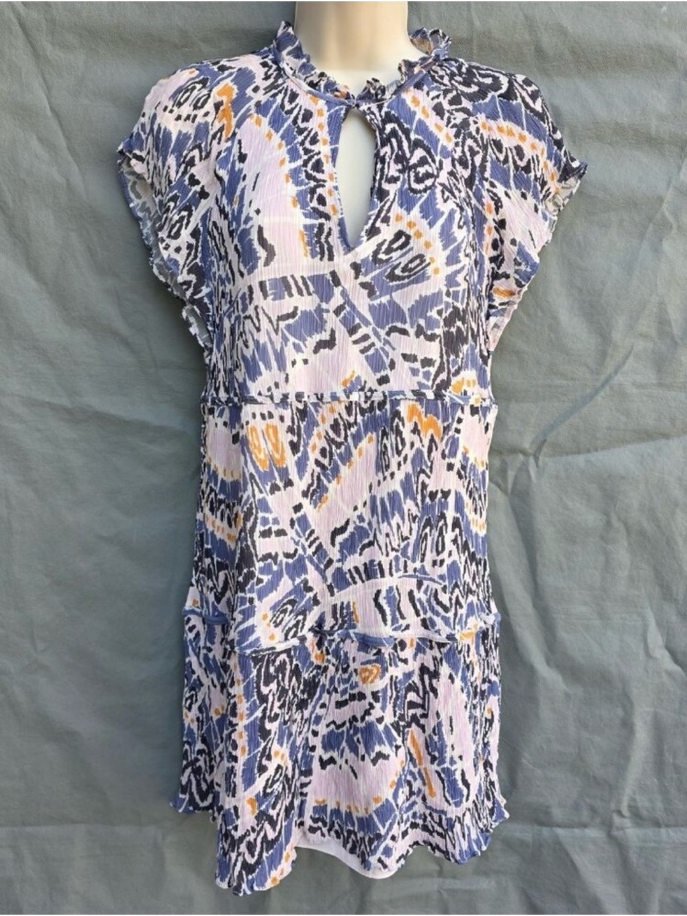 Marie Oliver Size Large Keyhole Mini Dress Flutter Silk Blend Short Sleeve Pink